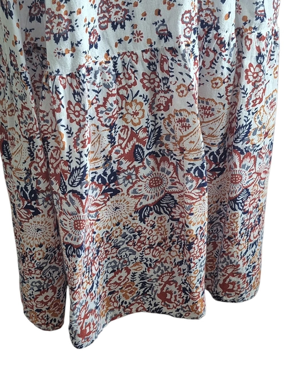 Lucky 2X Floral Border Print Cotton Maxi WesternBoho V Neck Drawstring Coastal - Picture 7 of 9